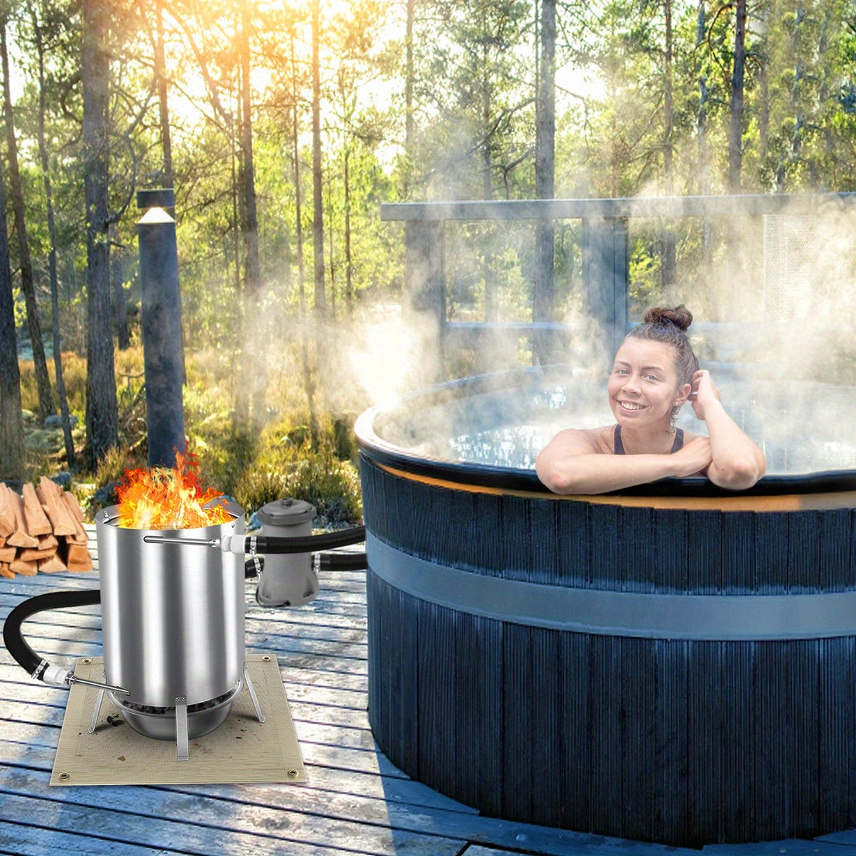 Edelstahl Holzofen Poolheizung & BBQ-Grill, 38mm für Badezimmer und Haushalt – Hauptansicht