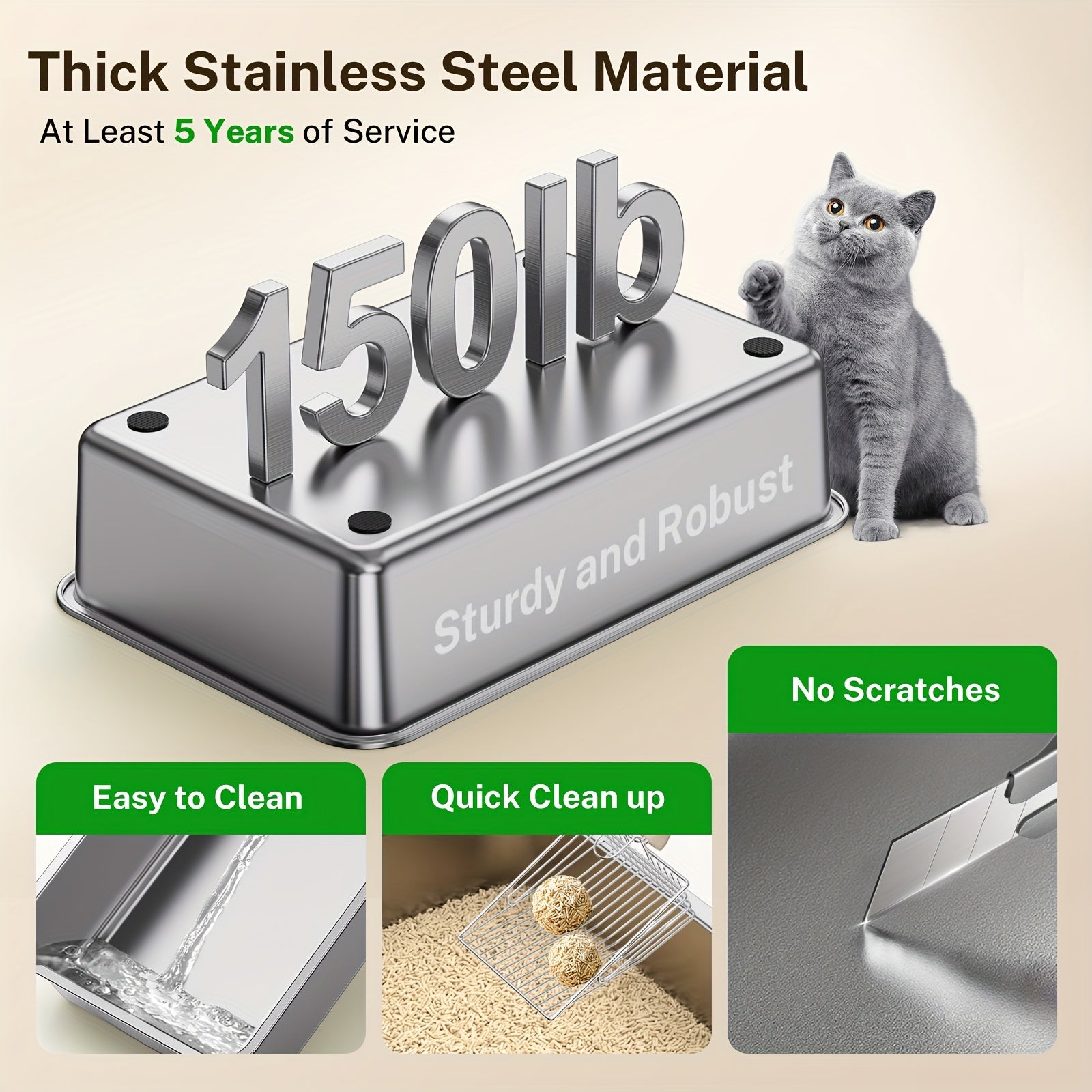 Edelstahl-Katzentoilettenschale, Metall für Haustiere und Zuhause – Detailansicht 9