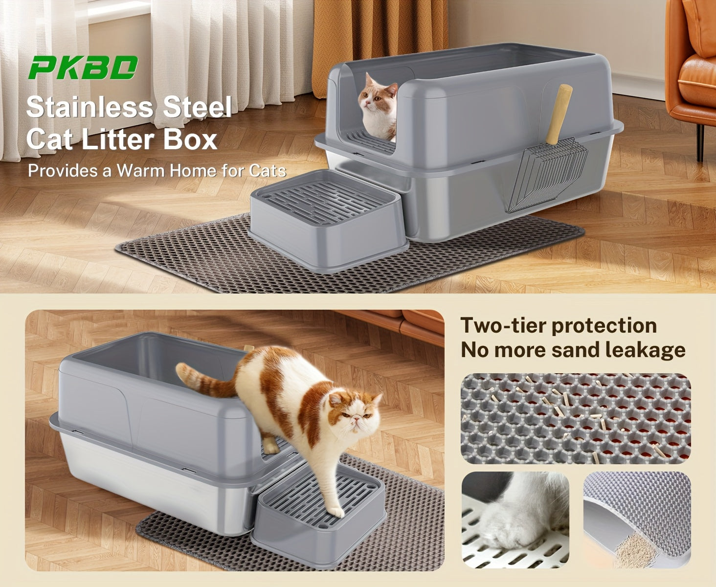 Edelstahl-Katzentoilettenschale, Metall für Haustiere und Zuhause – Detailansicht 13