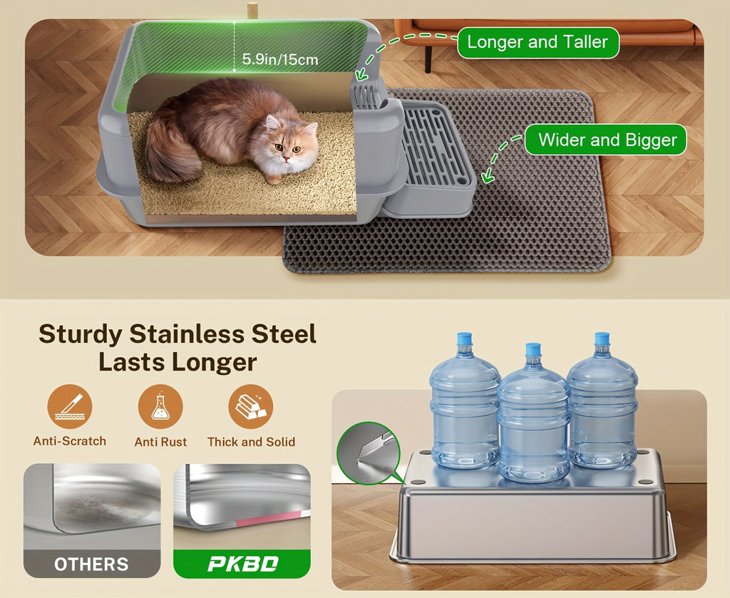 Edelstahl-Katzentoilettenschale, Metall für Haustiere und Zuhause – Detailansicht 14