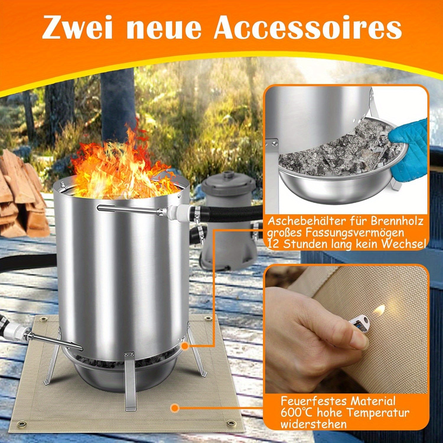 Edelstahl-Poolheizungseimer, 1Stk für Poolheizung BBQ und Alltag – Detailansicht 3