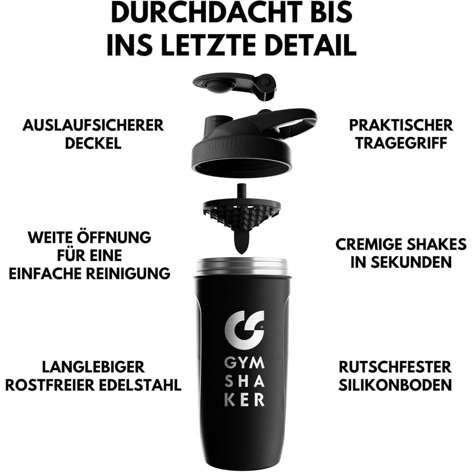 Edelstahl Protein Shaker, 900ml für cremige Shakes und Alltag – Detailansicht 2