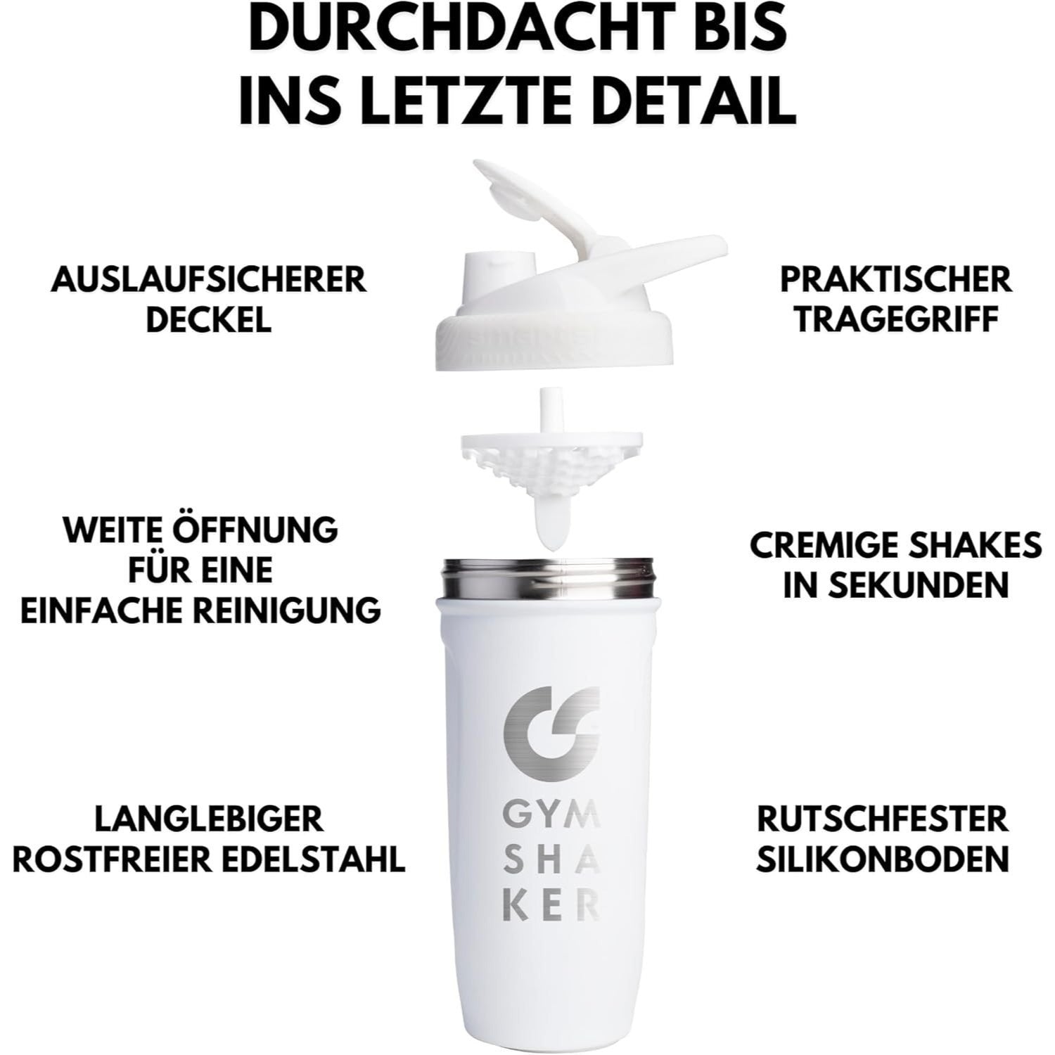 Edelstahl Protein Shaker, 900ml für cremige Shakes und Alltag – Detailansicht 8