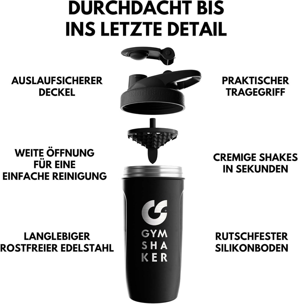 Edelstahl Protein Shaker, 900ml für cremige Shakes und Alltag – Detailansicht 19