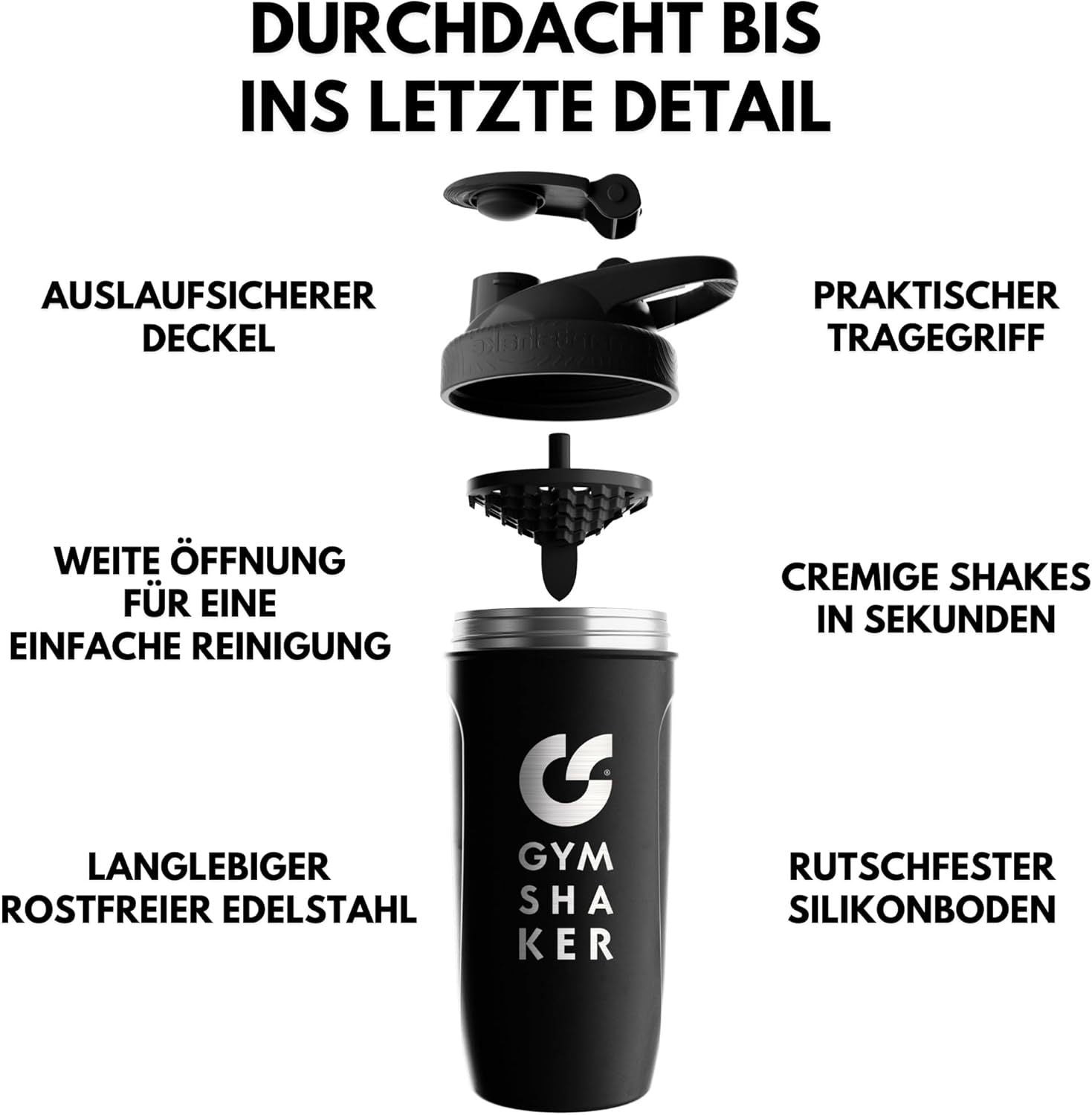 Edelstahl Protein Shaker, 900ml für cremige Shakes und Alltag – Detailansicht 19
