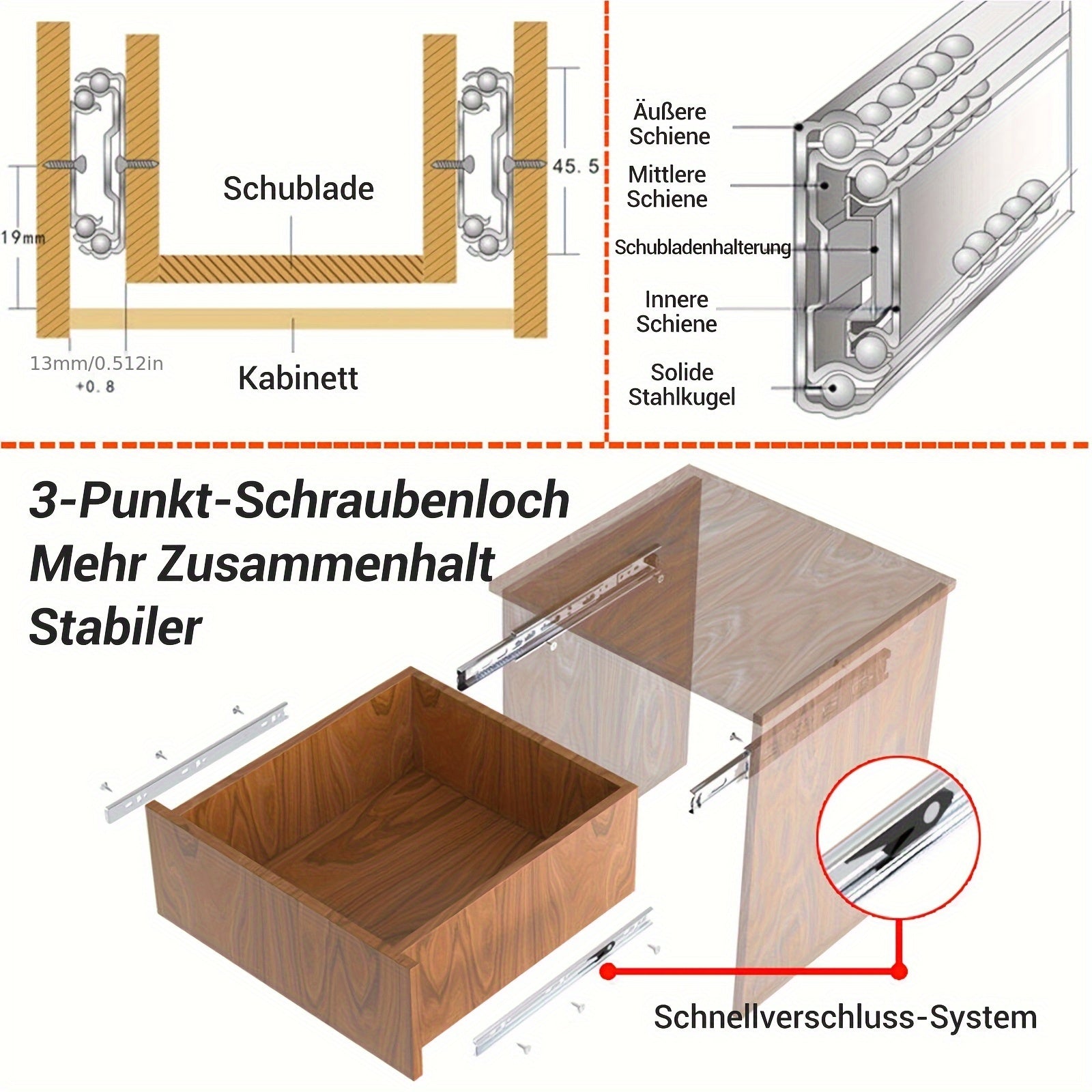 Edelstahl Seitlich Montierte Metallkugellager Voll, 2 Stück für Alltag und Zuhause – Detailansicht 8