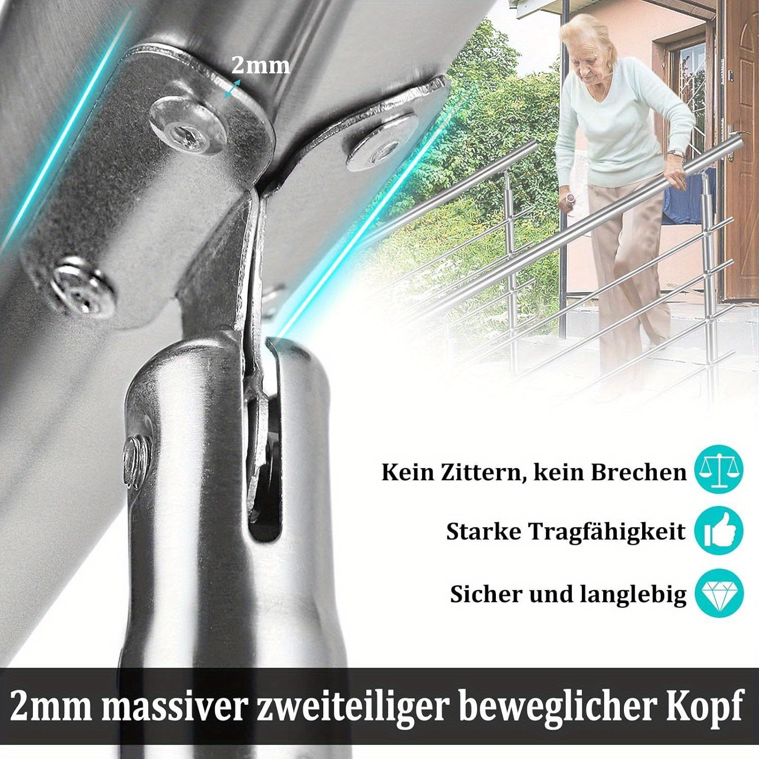 Edelstahl Treppengeländer Außen-Handlauf, 0 Querstange für Innen und Außenbereich – Detailansicht 2