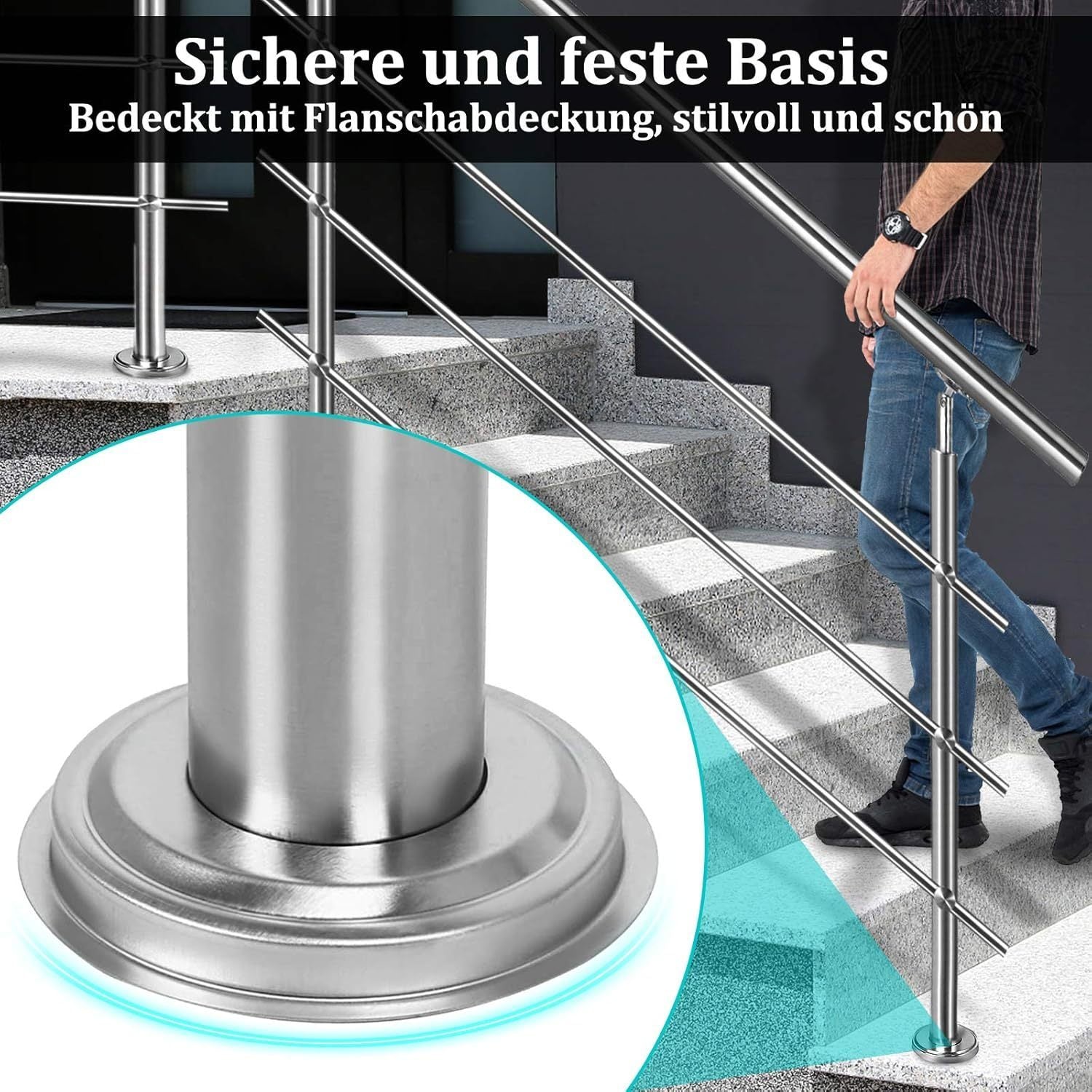 Edelstahl Treppengeländer Außen-Handlauf, 0 Querstange für Innen und Außenbereich – Detailansicht 8
