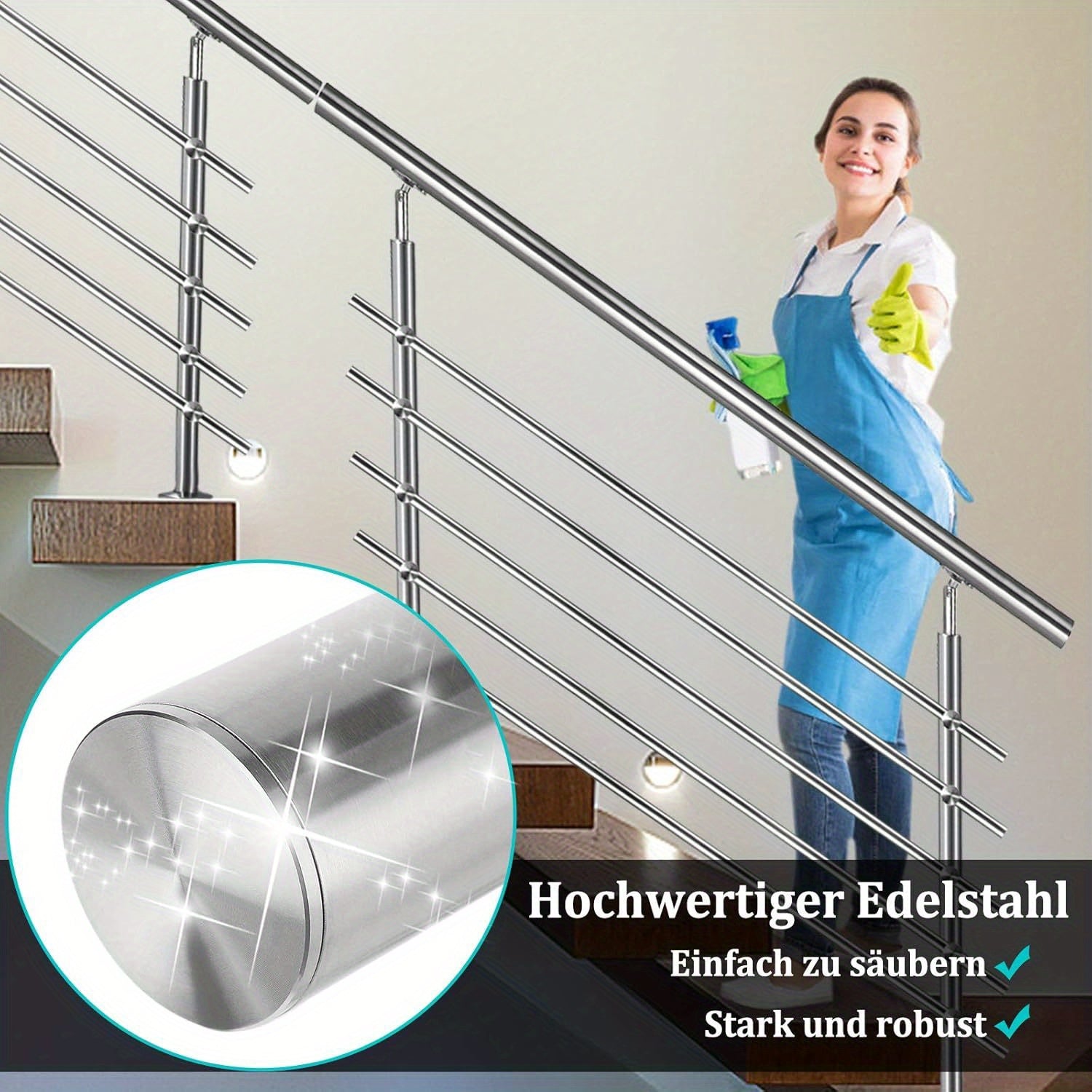 Edelstahl Treppengeländer Außen-Handlauf, 0 Querstange für Innen und Außenbereich – Detailansicht 10