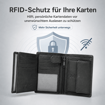 Herren Portemonnaie aus Echtleder mit RFID Schutz, 11 Kartenfächer, Sicher & Kompakt für Alltag, Büro und Reise
