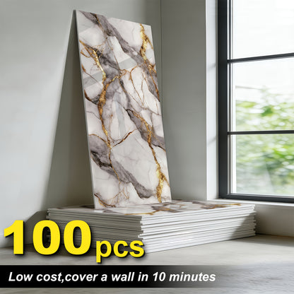 60/100er-Packung Selbstklebende Marmor Wandpaneele Set - Übergroße Weiße & Graue/Schwarze Marmorplatten, Abzieh- & Klebe-Entfernbare Vinylplatten, Badezimmer, Küche, Wohnzimmer - Glänzende Oberfläche, Einfache Installation/Entfernung