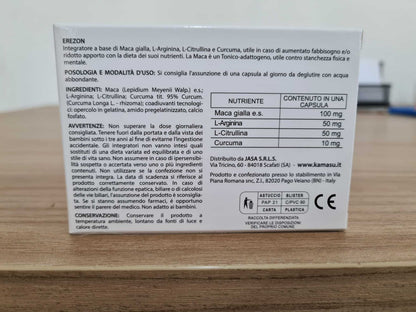 Nahrungsergänzungskapseln für Männer mit Gelbem Maca + L-Arginin + L-Citrullin + Kurkuma - Hergestellt in Italien