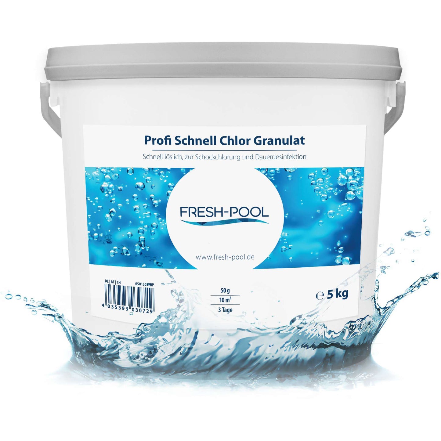 Fresh-Pool Profi Schnell Chlor Granulat, 56% Aktivchlor, 5 kg incl. Dosierbecher - Pool Chlor Granulat | Clorgranulatpool 5kg | Chlorgranulat für Pool