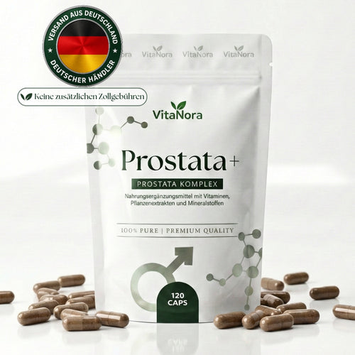 Prostata+ Komplex 120 Kapseln hochdosiert - Sägepalmenextrakt, Prostata Komplex mit Kürbiskern, Brennnessel, Vitamin E, Zink, Selen - vegan, prosta, Sägepalme - Versand aus Deutschland