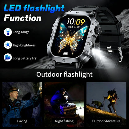 Smartwatch für Herren 2. 2,54 cm großes vollständiges Touchscreen-Display, drahtloses Anrufen/Annehmen, Telefonuhr mit LED-Taschenlampe, Multisportmodus Smart-Sportuhr für Männer  Frauen, Outdoor, Nachrichtenerinnerung, Schrittzähler, Smartwatch kompatibe