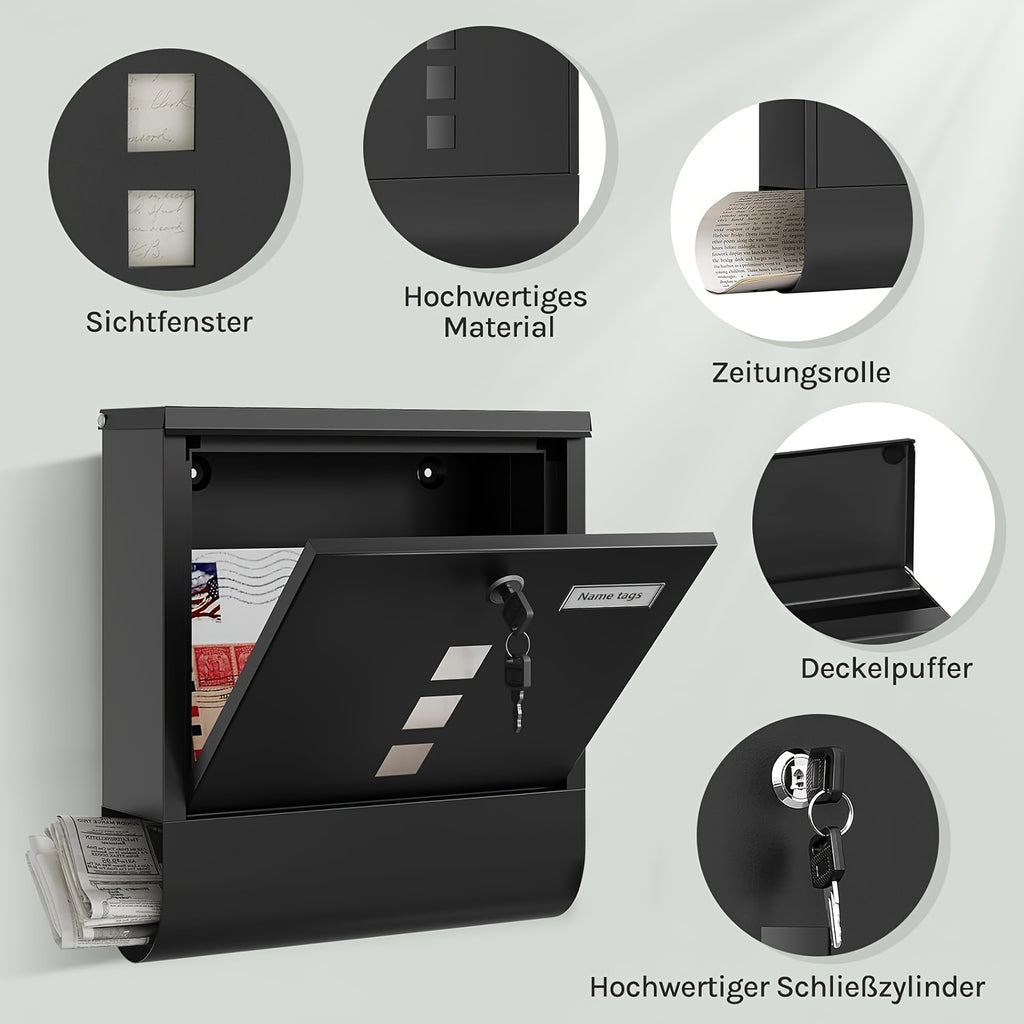 Einzelne Briefkasten, 33,5 x 30 x 9,5 cm für Zeitungen und Wandmontage konzipiert – Detailansicht 7