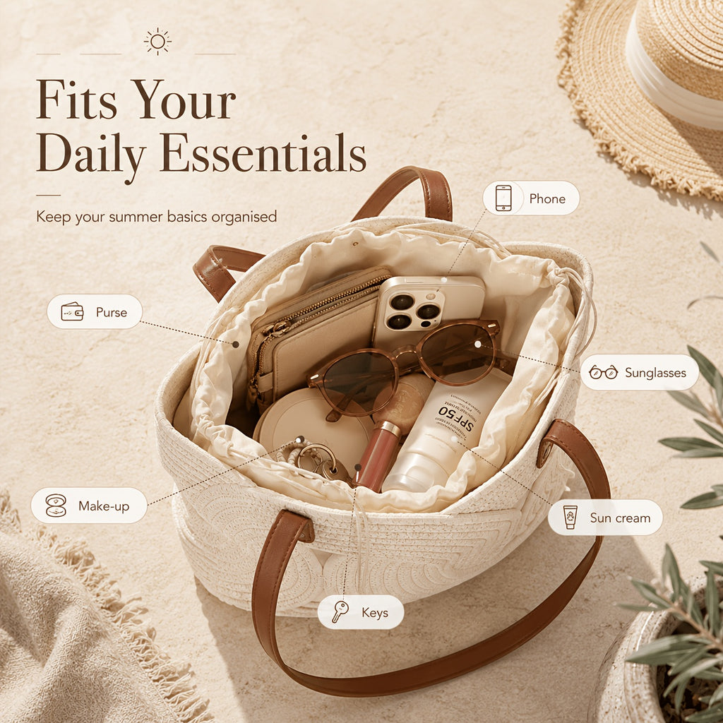 Einzigartige kreative Webtasche, Beige für Alltag und Zuhause – Detailansicht 4