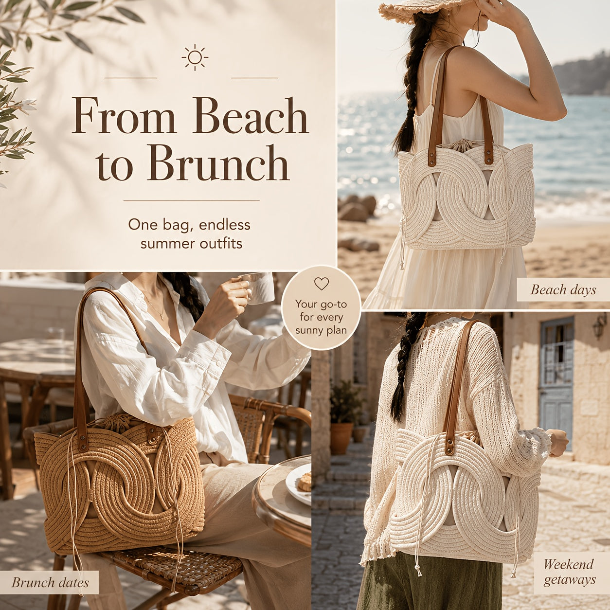 Einzigartige kreative Webtasche, Beige für Alltag und Zuhause – Detailansicht 5