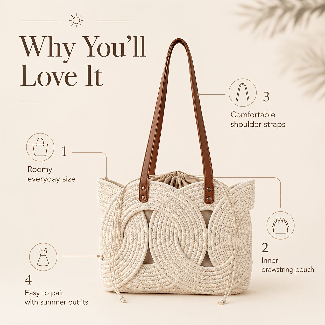 Einzigartige kreative Webtasche, Beige für Alltag und Zuhause – Detailansicht 10