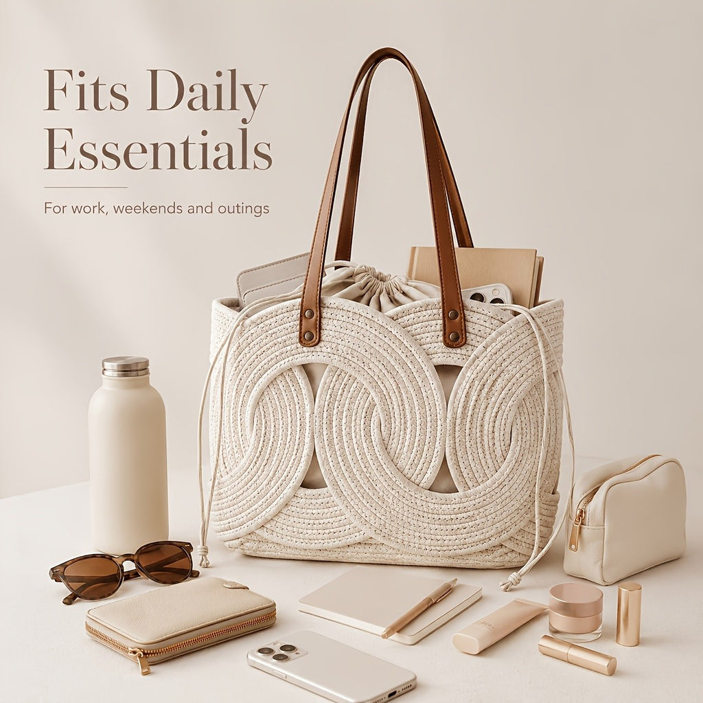 Einzigartige kreative Webtasche, Beige für Alltag und Zuhause – Detailansicht 15