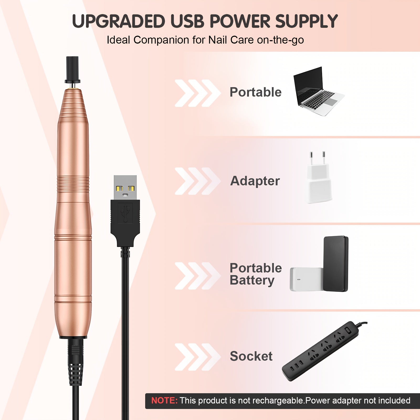 Elektrischer Nagelbohrer-Set, rosa Farbe für Wohnzimmer und Zuhause – Detailansicht 2