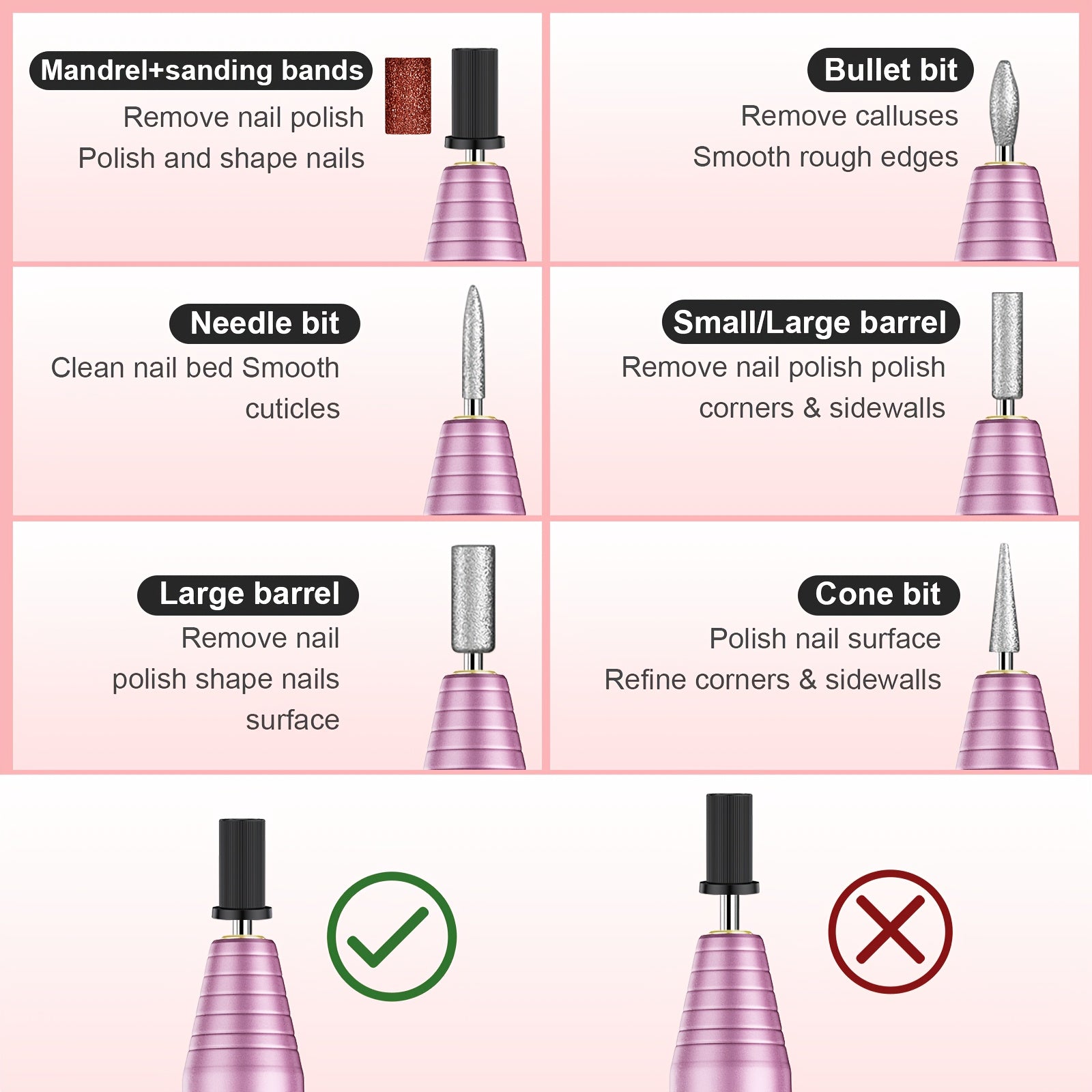 Elektrischer Nagelbohrer-Set, rosa Farbe für Wohnzimmer und Zuhause – Detailansicht 3