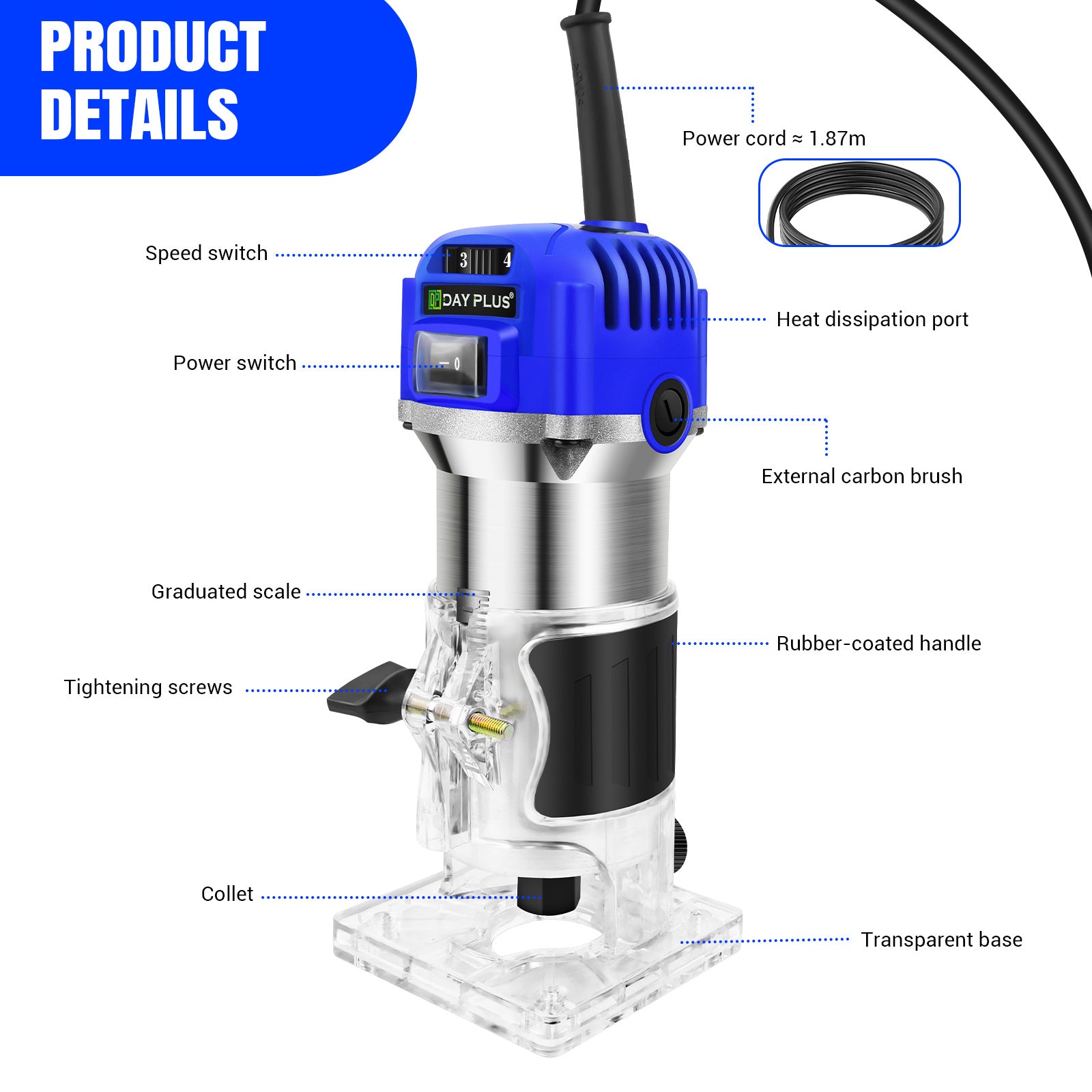 Elektrischer Trimmer Palm Router Werkzeug, Holz für Alltag und Zuhause – Detailansicht 12