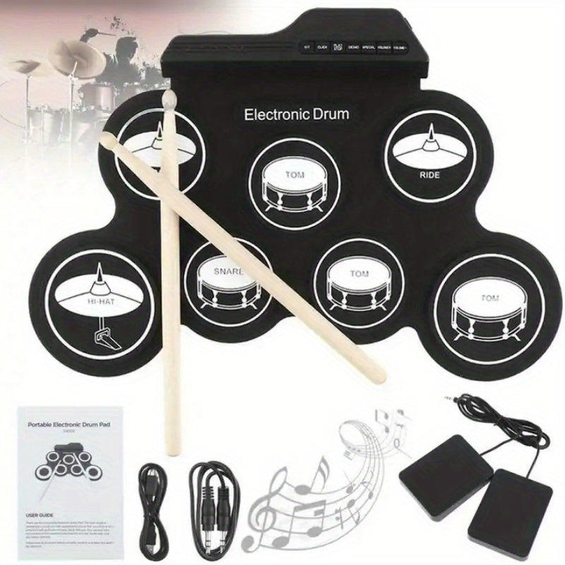 Elektronisches Drumset, schwarz mit Muster für Anfänger und Fahrzeug – Detailansicht 5