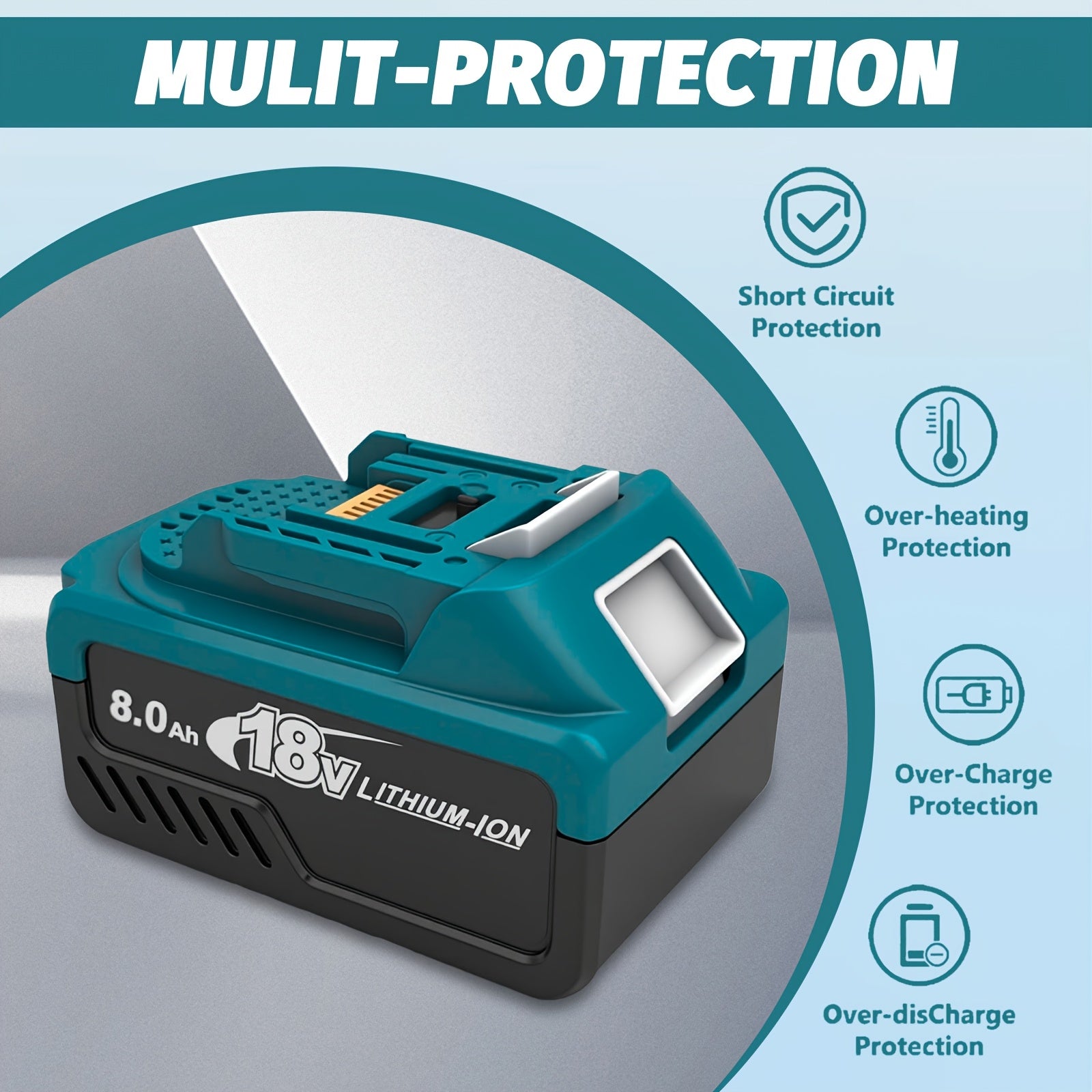 Elektrowerkzeug-Ersatzakku, 8000mAh für Akku-Werkzeuge und Makita 18V Akku-Ersatzakku BL1860 BL1850B – Detailansicht 5