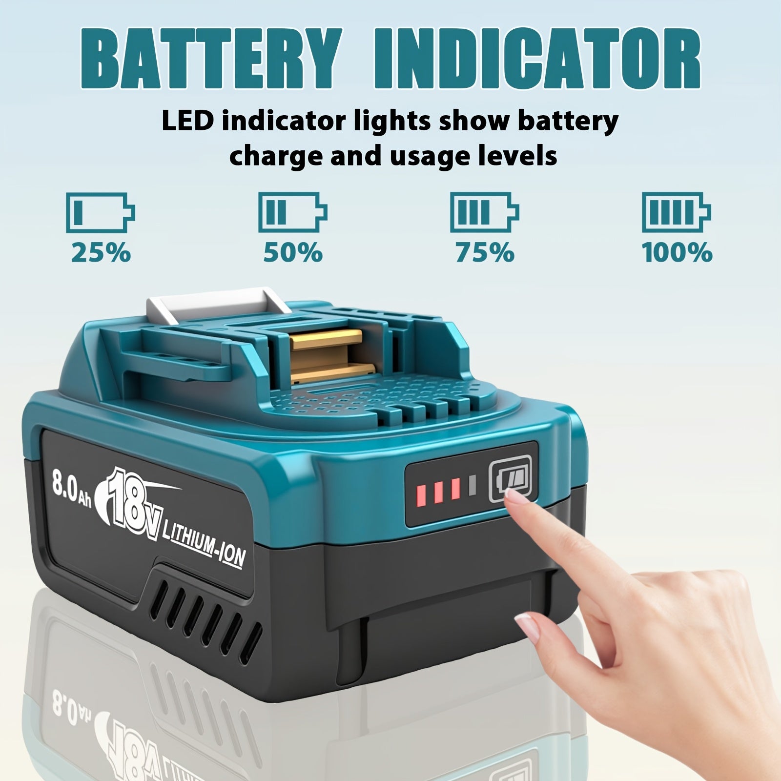 Elektrowerkzeug-Ersatzakku, 8000mAh für Akku-Werkzeuge und Makita 18V Akku-Ersatzakku BL1860 BL1850B – Detailansicht 6
