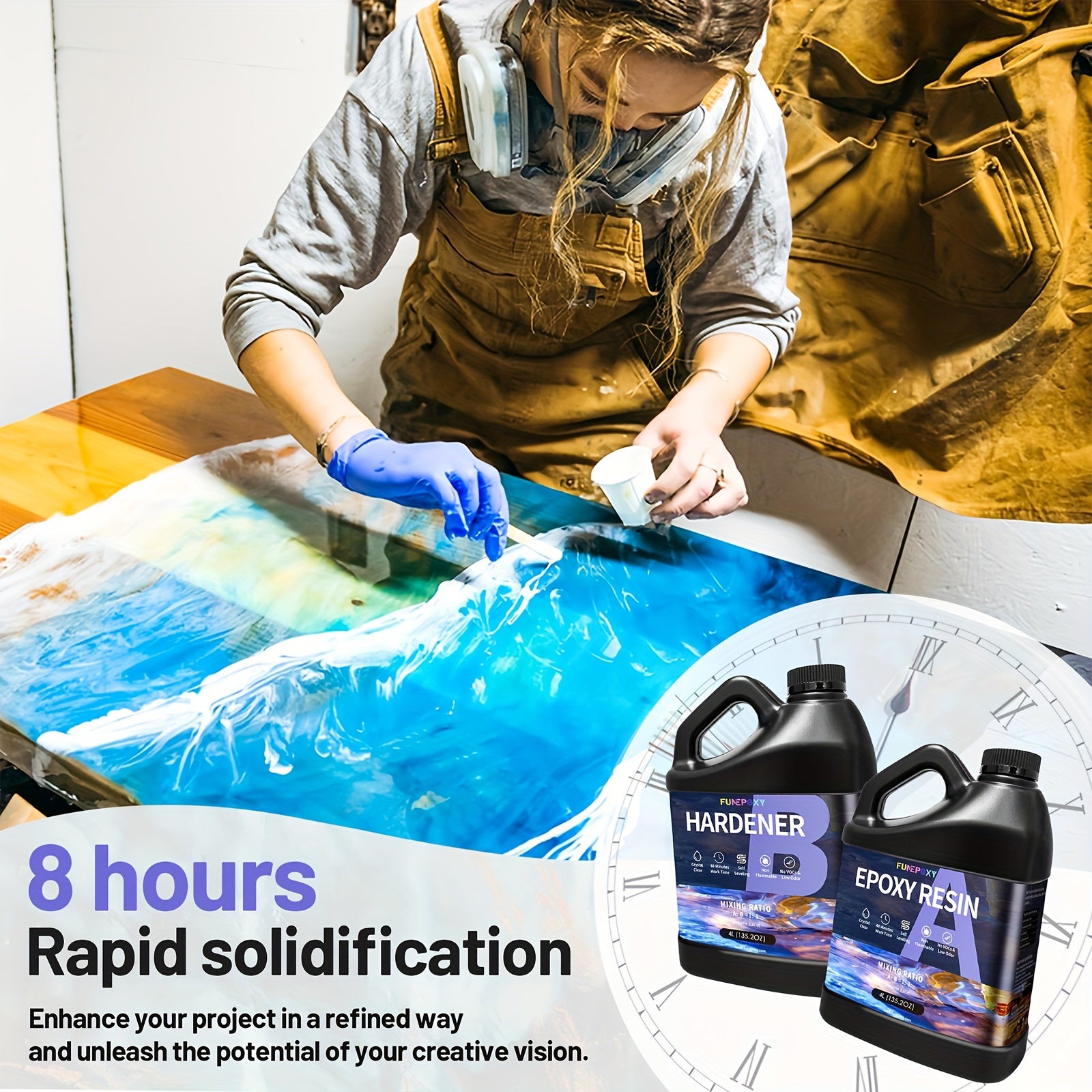 Epoxidharz-Set, 8L für DIY-Bastelarbeiten und Holzbeschichtung – Detailansicht 8