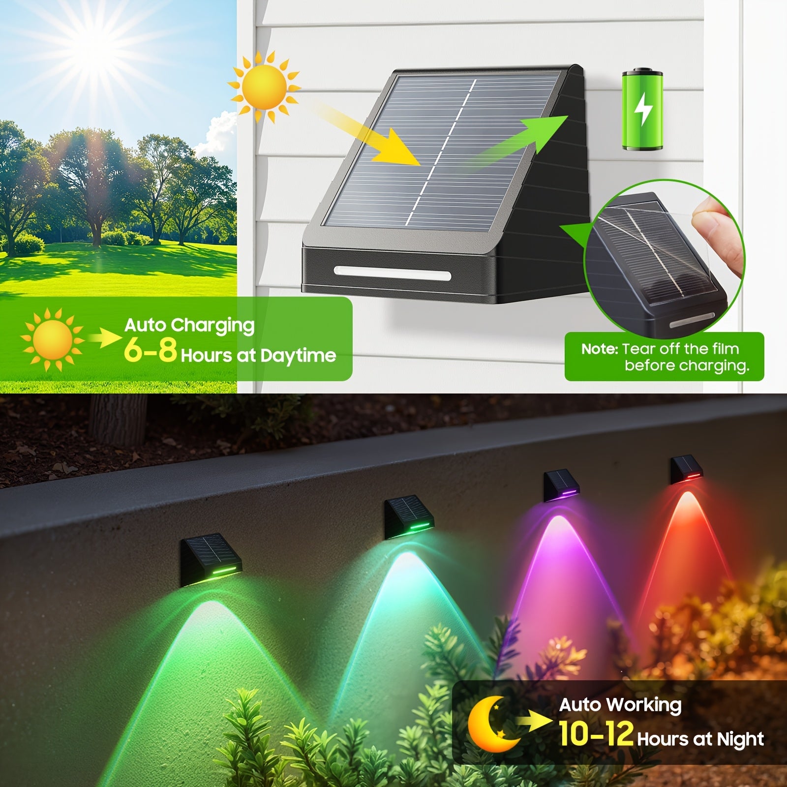 er Pack Solarzaun-Außenleuchten, 4er Pack für Garten und Terrasse – Detailansicht 5