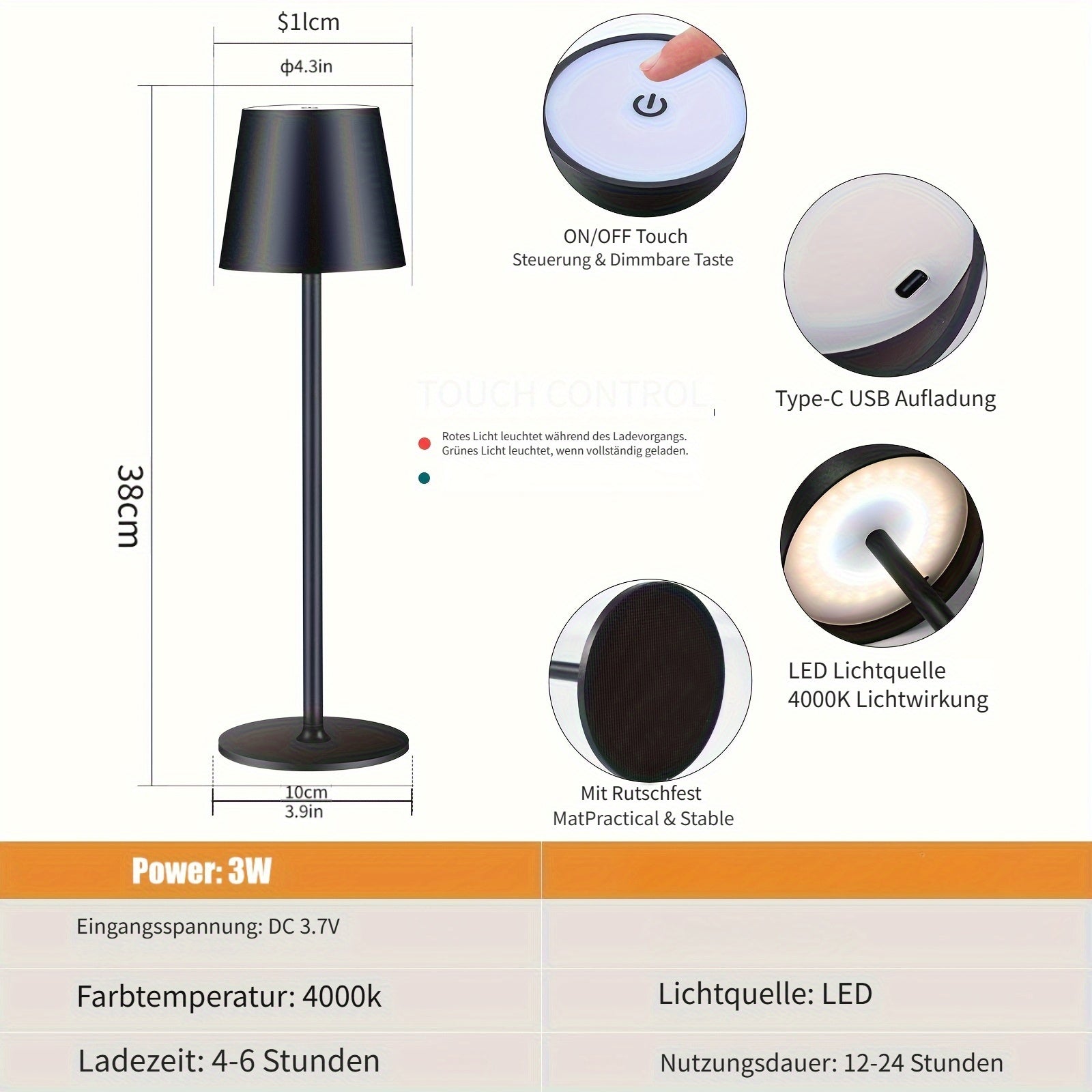 er-Packung Kabellose Tischlampen, LED-Beleuchtung für Alltag und Zuhause – Detailansicht 2