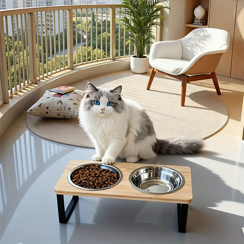 Erhöhte Katzennäpfe, Holz für Haustiere und Zuhause – Detailansicht 5