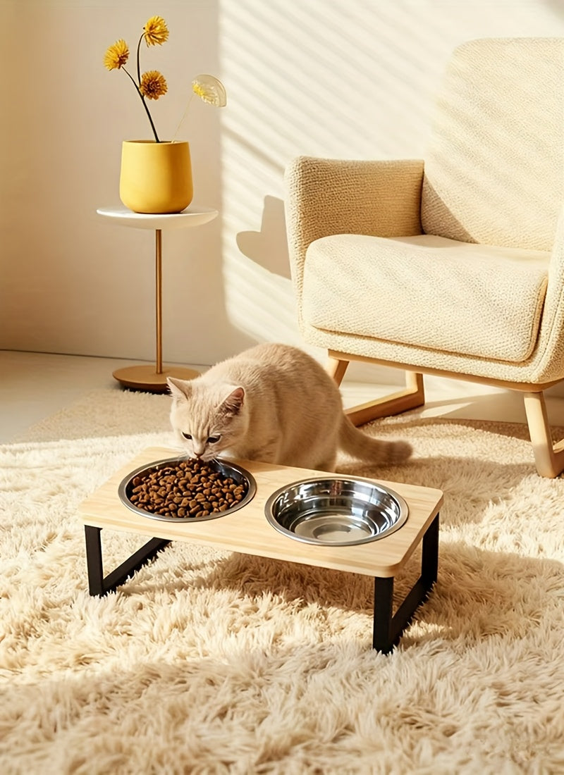 Erhöhte Katzennäpfe, Holz für Haustiere und Zuhause – Detailansicht 6