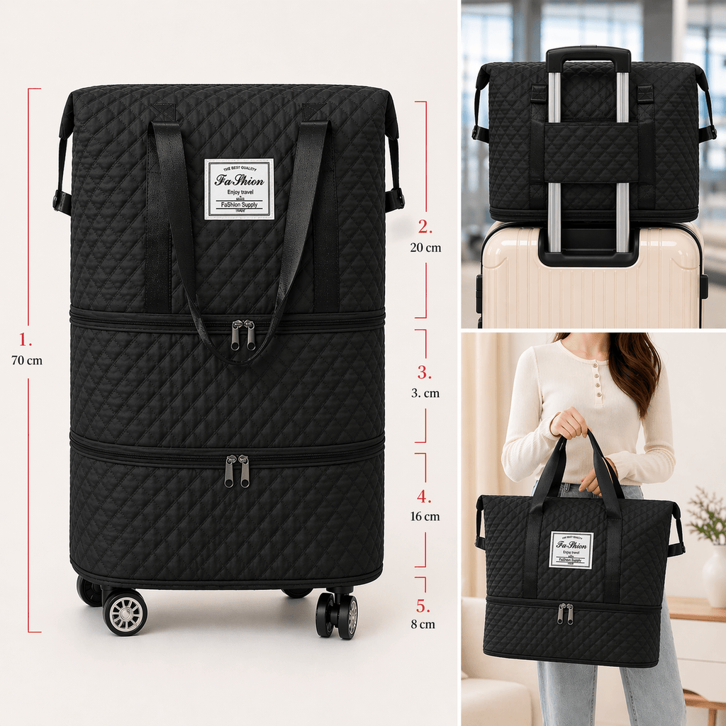 Erweiterbare Reisetasche, Schwarz für Camping und Reisen – Hauptansicht