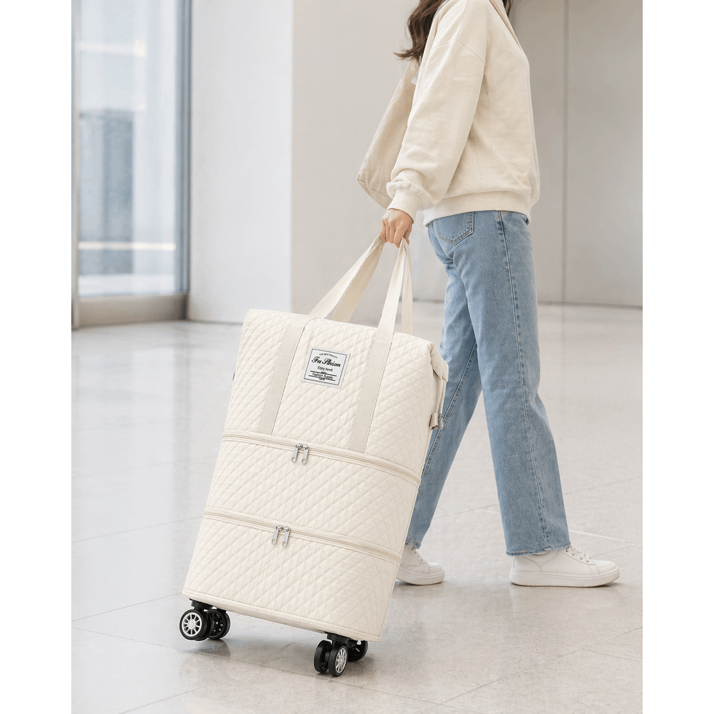Erweiterbare Reisetasche, Schwarz für Camping und Reisen – Detailansicht 8