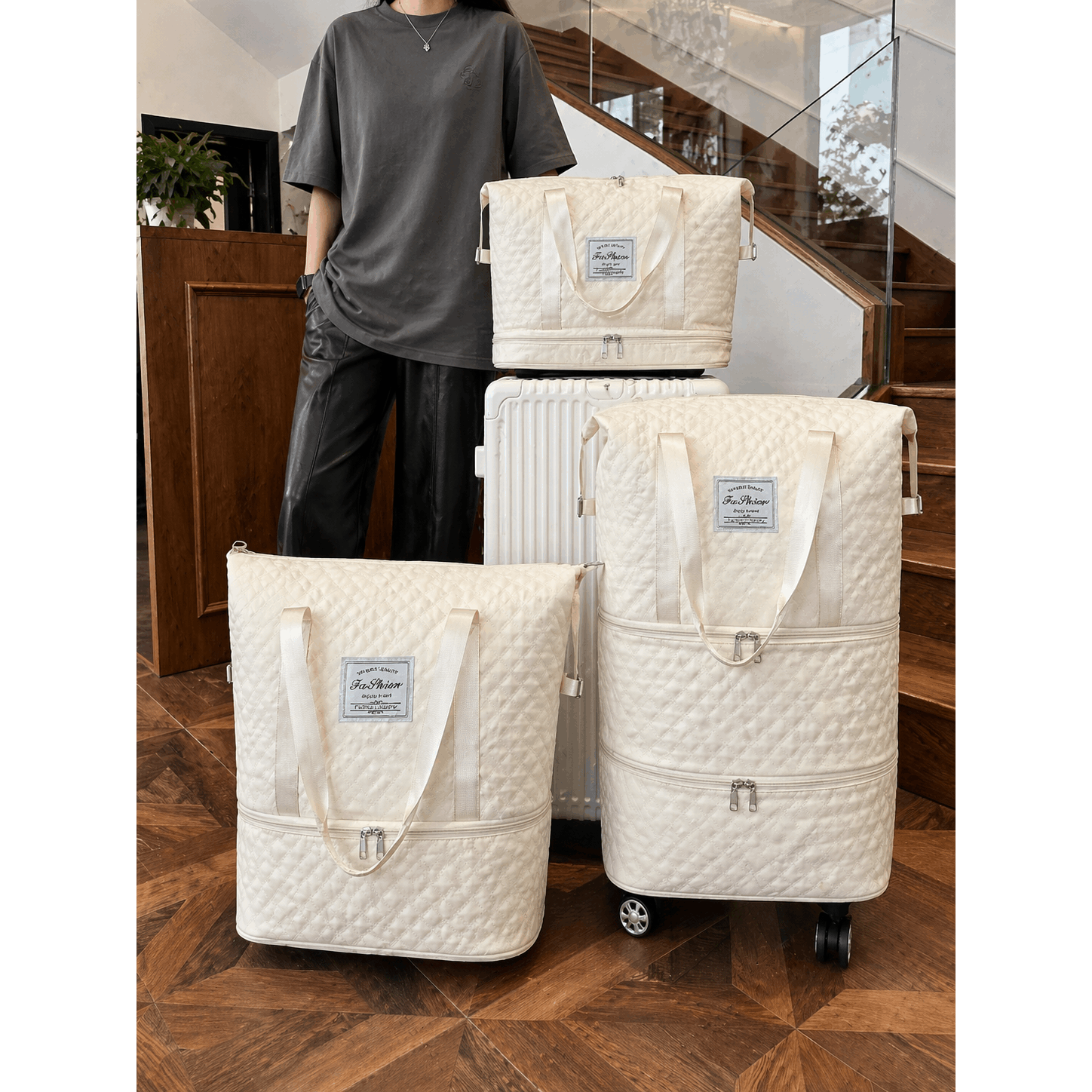 Erweiterbare Reisetasche, Schwarz für Camping und Reisen – Detailansicht 9