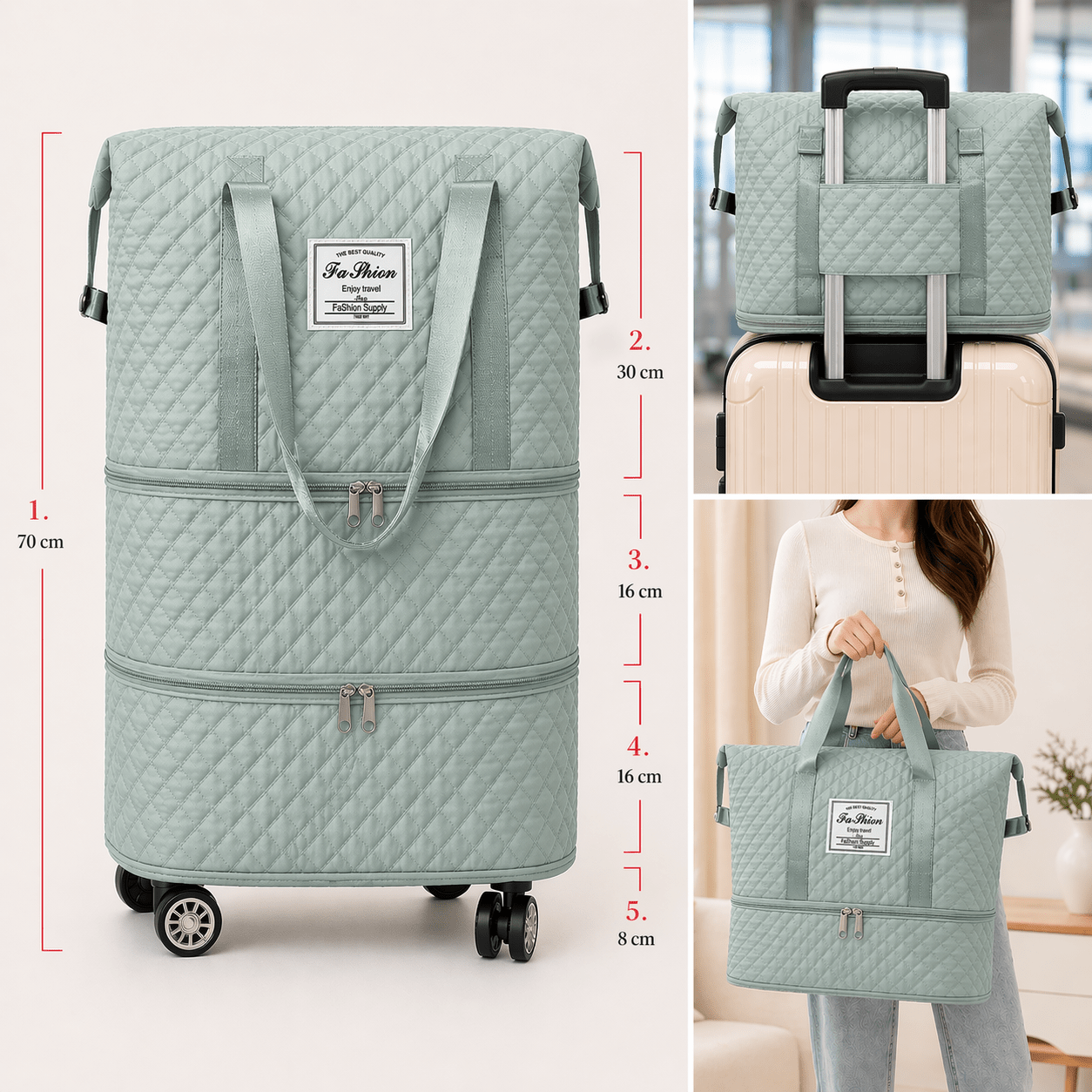 Erweiterbare Reisetasche, Schwarz für Camping und Reisen – Detailansicht 13