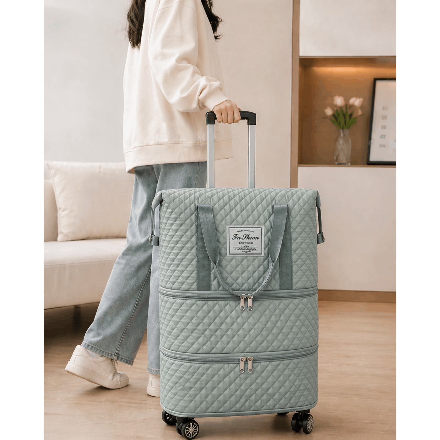 Erweiterbare Reisetasche, Schwarz für Camping und Reisen – Detailansicht 14