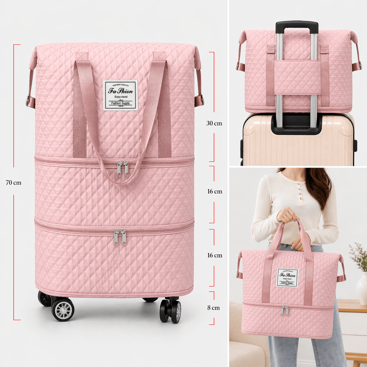 Erweiterbare Reisetasche, Schwarz für Camping und Reisen – Detailansicht 19