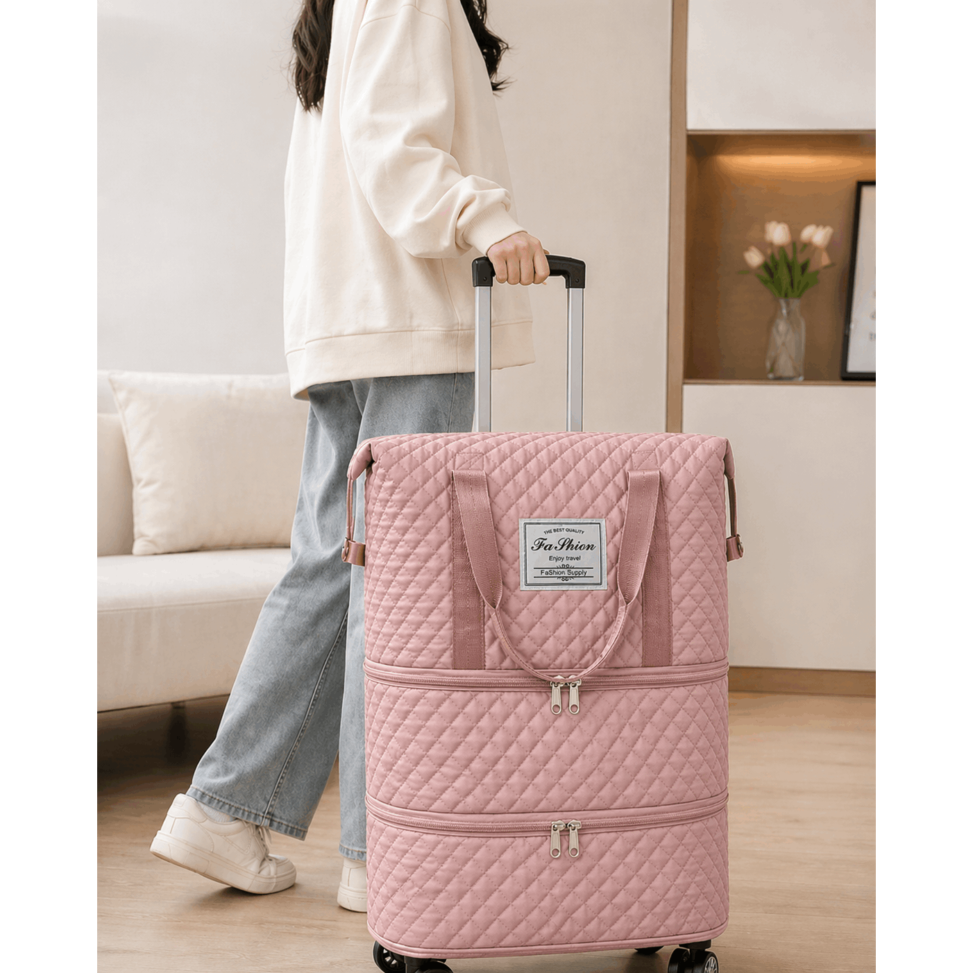 Erweiterbare Reisetasche, Schwarz für Camping und Reisen – Detailansicht 20