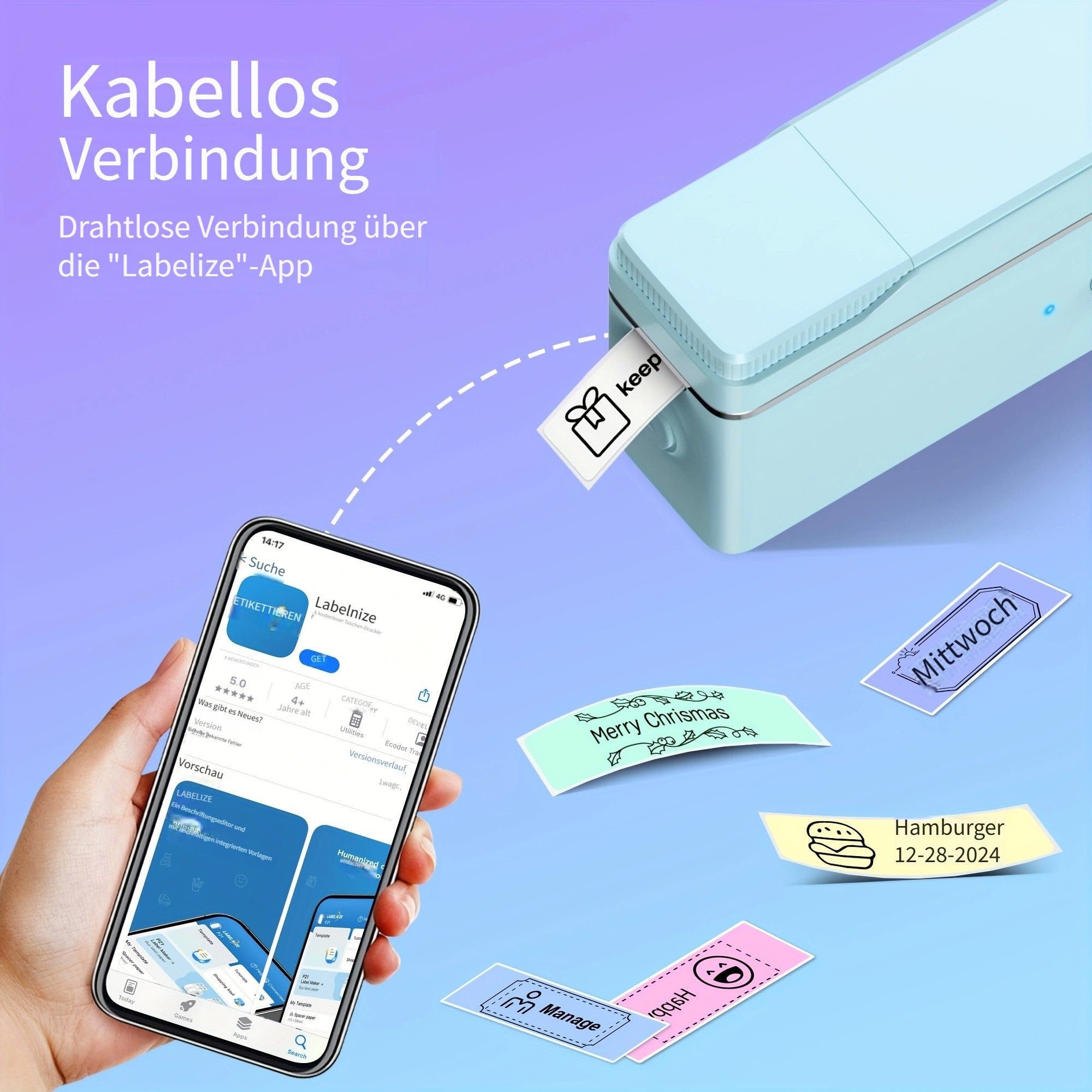Etikettendrucker, Weiß für Büro und Homeoffice – Detailansicht 11