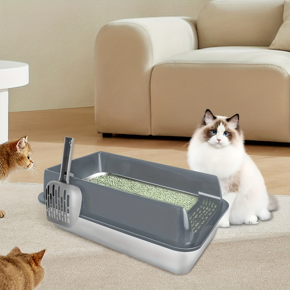 Extra große Katzenklo aus Edelstahl, Metall für Haustiere und Zuhause – Detailansicht 9