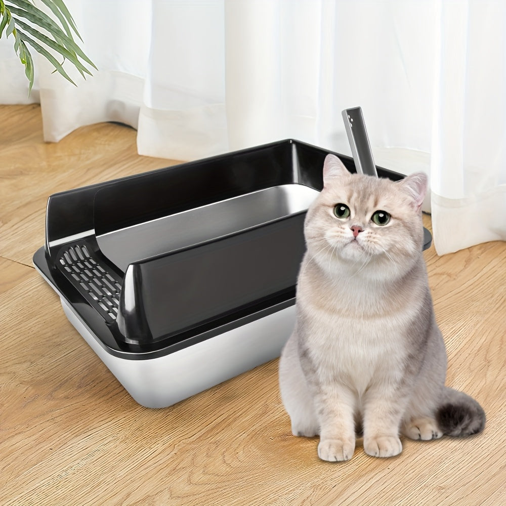 Extra große Katzenklo aus Edelstahl, Metall für Haustiere und Zuhause – Detailansicht 10