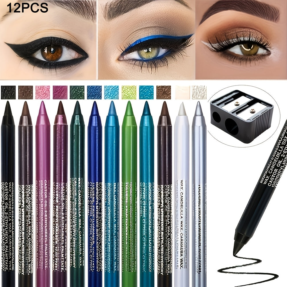 Eyeliner & Kajal, 12 Stück Eyeliner mit Spitzer für Bühnen-Make-up und Pflege zu Hause – Hauptansicht