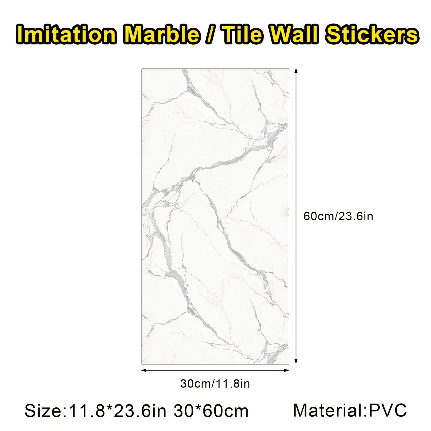 60/100er-Packung Selbstklebende Marmor Wandpaneele Set - Übergroße Weiße & Graue/Schwarze Marmorplatten, Abzieh- & Klebe-Entfernbare Vinylplatten, Badezimmer, Küche, Wohnzimmer - Glänzende Oberfläche, Einfache Installation/Entfernung
