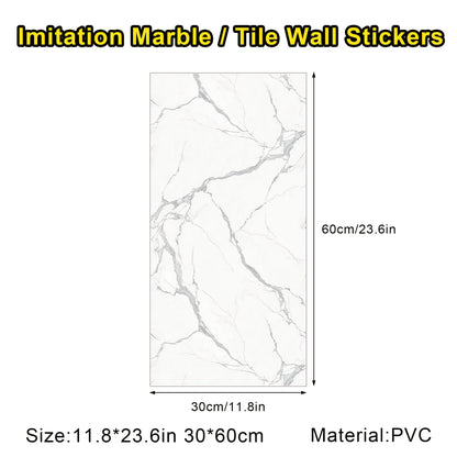 60/100er-Packung Selbstklebende Marmor Wandpaneele Set - Übergroße Weiße & Graue/Schwarze Marmorplatten, Abzieh- & Klebe-Entfernbare Vinylplatten, Badezimmer, Küche, Wohnzimmer - Glänzende Oberfläche, Einfache Installation/Entfernung