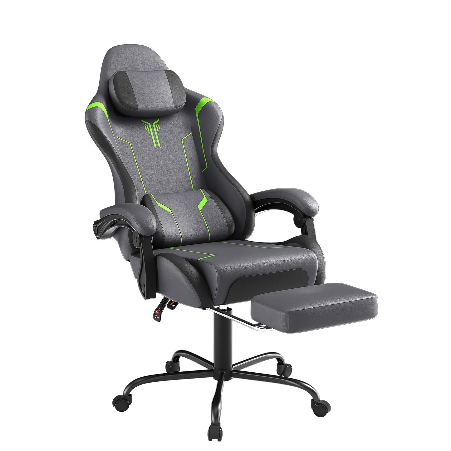 Ergonomischer Gaming-Stuhl mit verstellbarer Lendenwirbelstütze, Kopfstütze, Armlehnen und Fußstütze, geeignet für Büro und PC-Gaming, mit 135° Neigung und einer Traglast von 150 kg