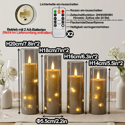 8 Stück LED-Kerzen mit eingebettetem Lichterketten-Lichterband für Halloween-Tisch-Mittelstück-Deko für den Innenbereich, batteriebetriebene flackernde realistische flammenlose Kerzen mit Fernbedienung  Timer für Halloween-Heim-, Fenster-, Kamin-Deko, Wei